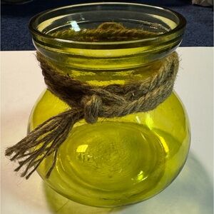 Yellow/Green Glass Vase with Twine Accent
